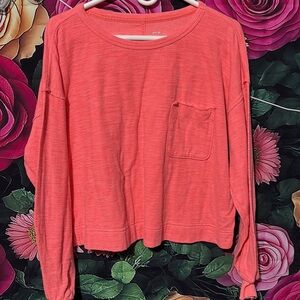 Aerie Coral Long Sleeve Tee with Pocket
